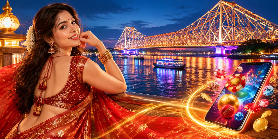 Happy new player registering on mobile device wearing saree in Kolkata