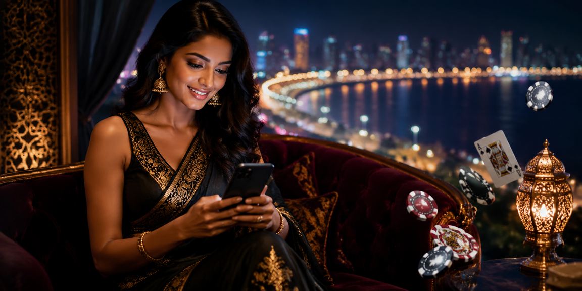 Players enjoying poker game under Mumbai Marine Drive sunset